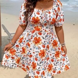 Orange & White Sundress - Side Slits - Size 3X - NEW